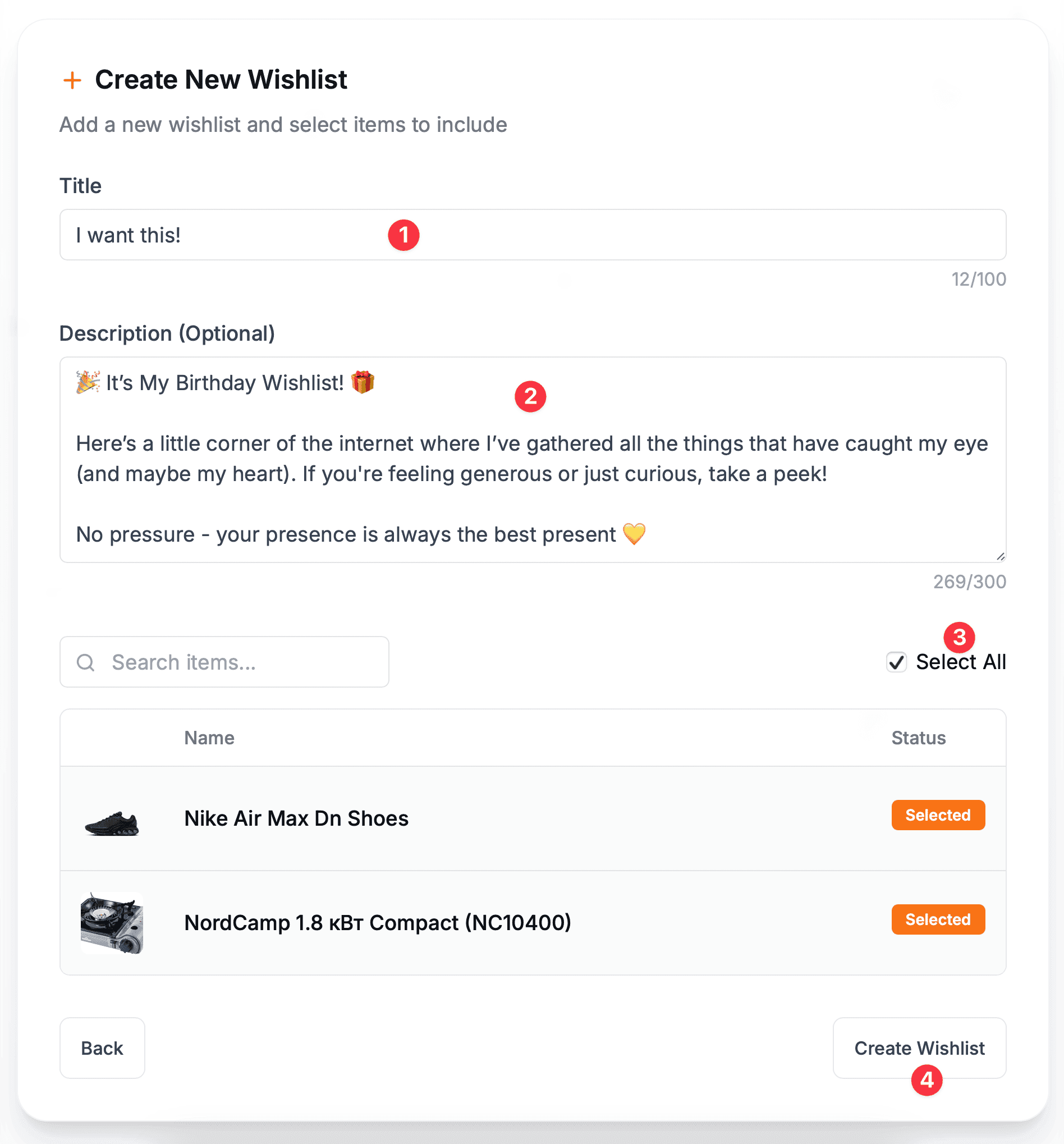 Adding a markdown description to wishlist