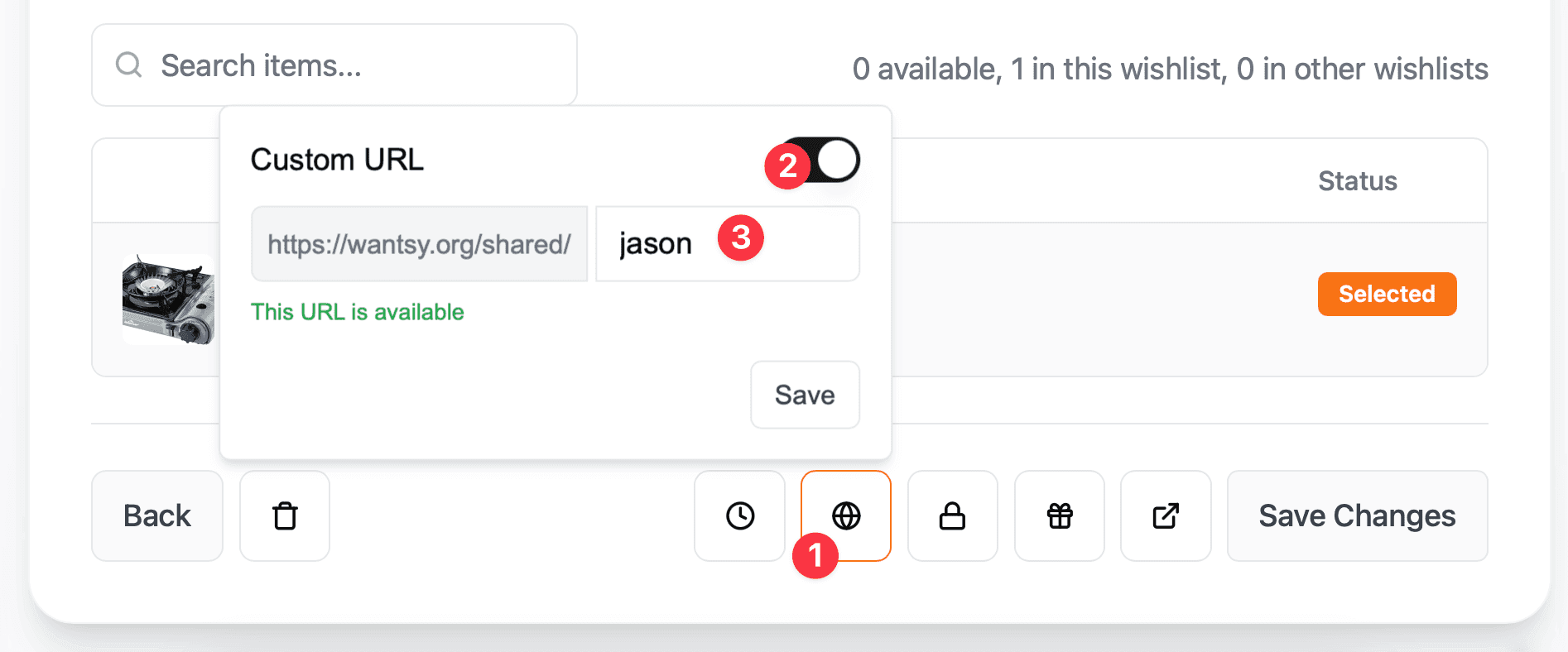 Creating a custom link for wishlist