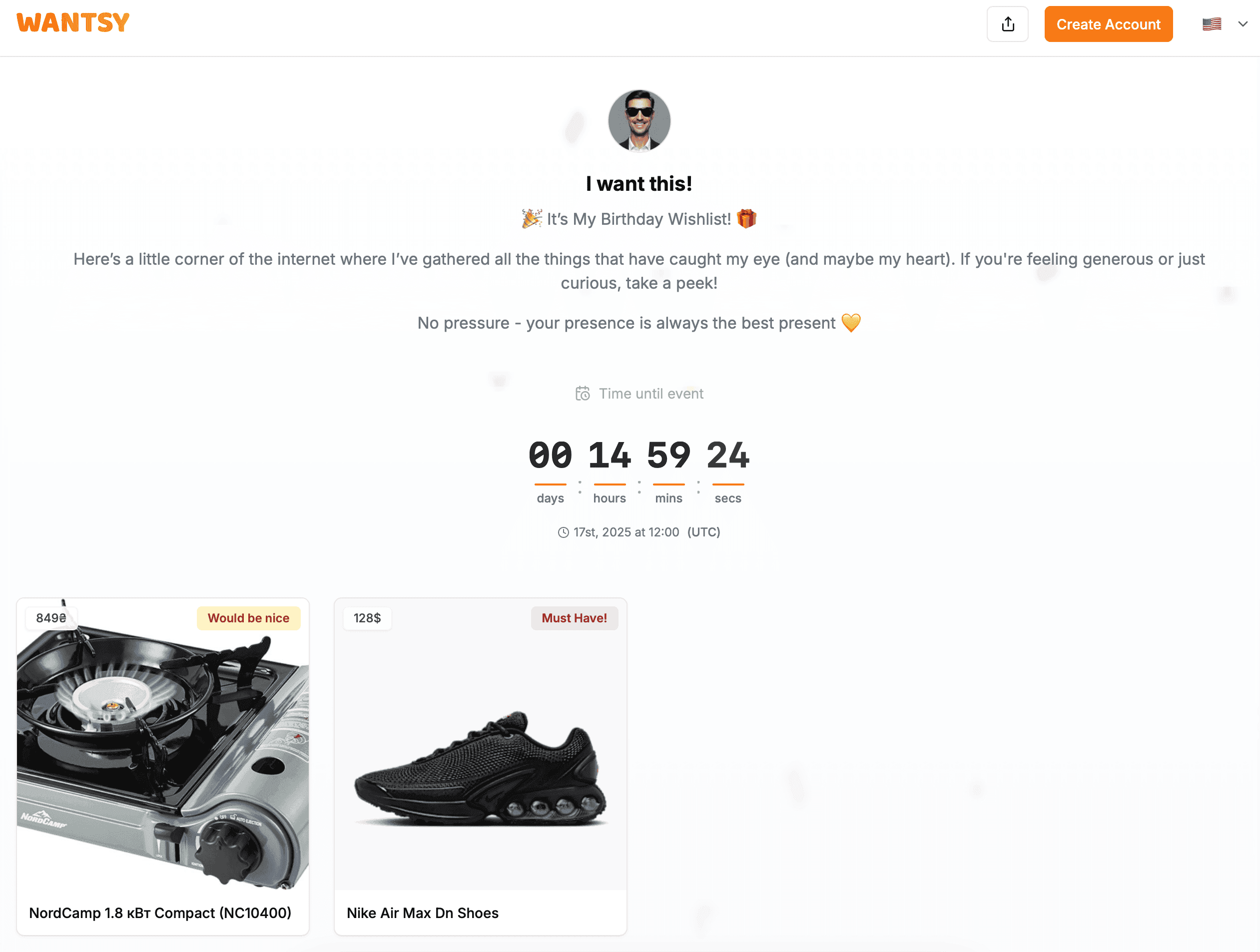 View of deadline for a wishlist
