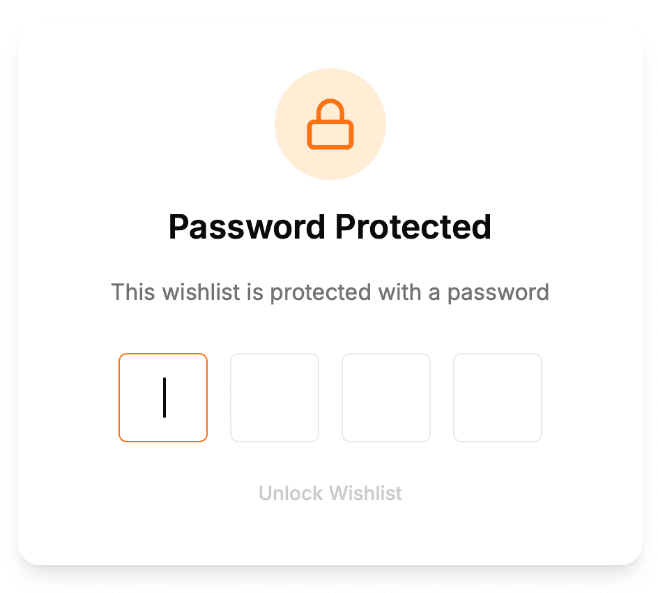 Wishlist page with PIN code