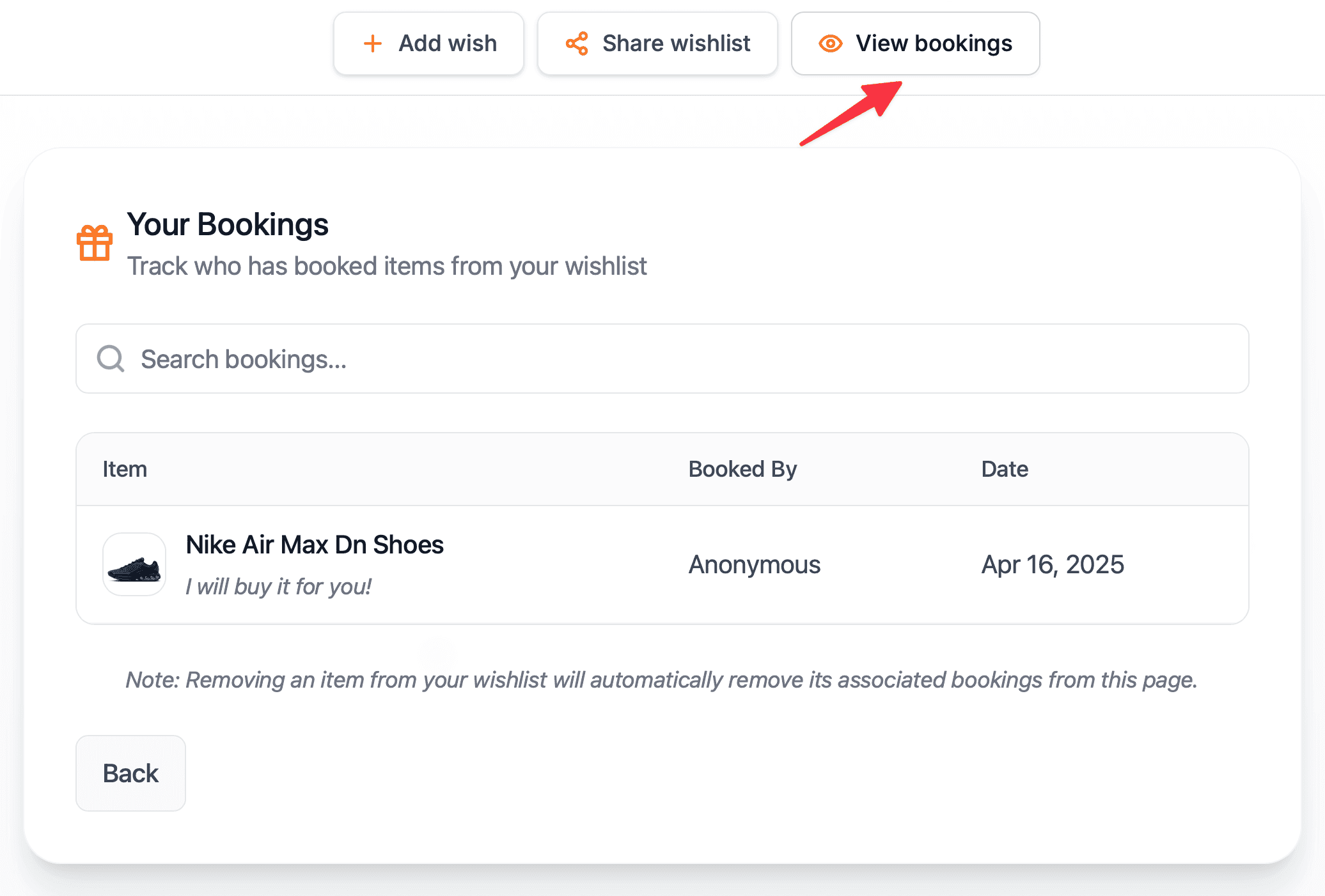 Viewing wishlist item reservations