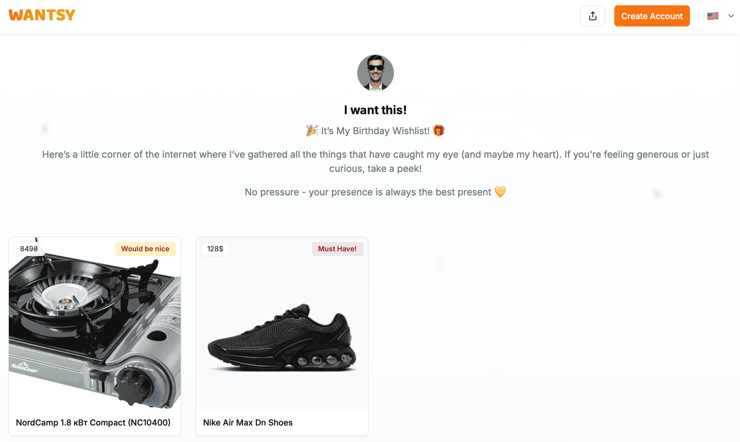 Wishlist page